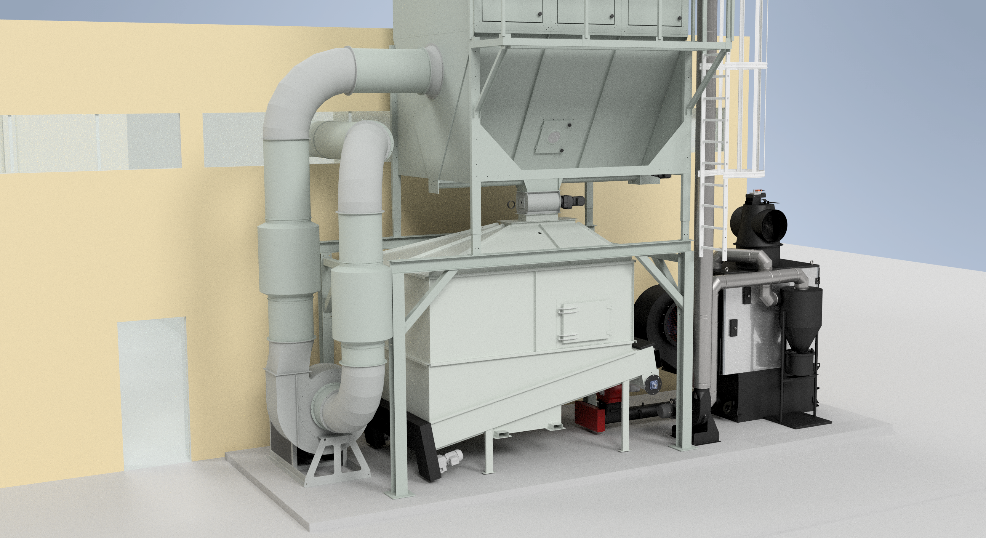 WA 150 Industrial Wood Waste Burner with B10 wood waste bunker silo
